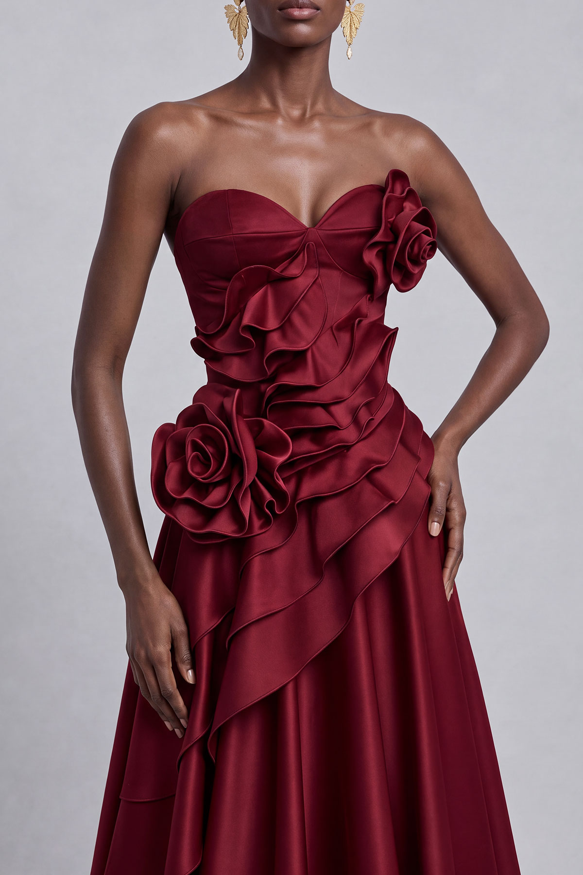 Ruched Ruffle Floral Maxi Dress