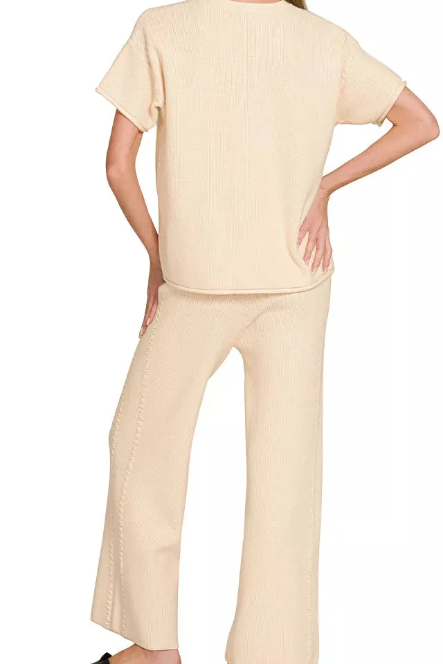 Relaxed Viscose Round Neck Top & Pants Set