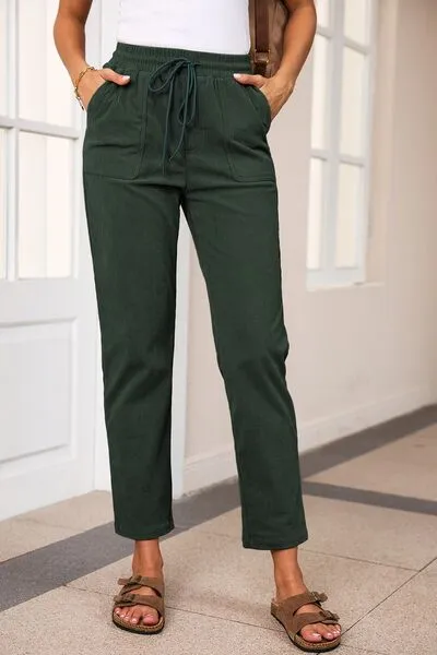 Drawstring Straight Pants With Pocket