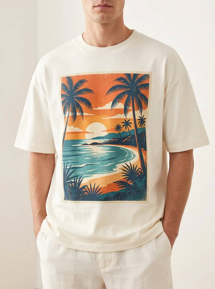 Men's Retro Graphic Print Crewneck T-Shirt