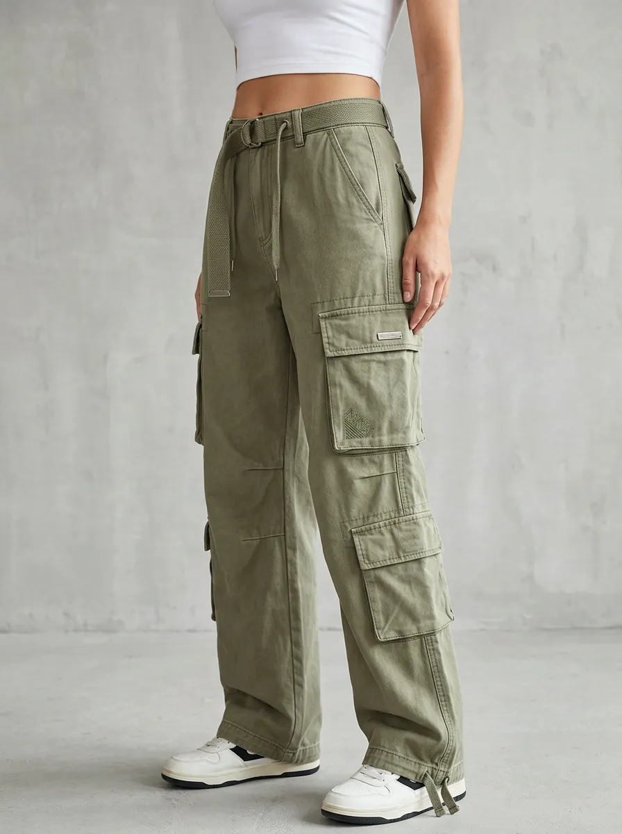 Flexible Utility Style Set Women's Multi Pocket Cargo Pants