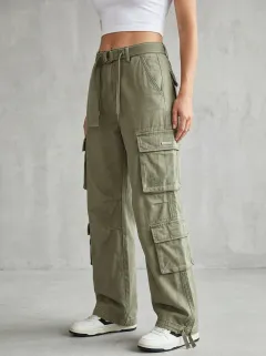 Flexible Utility Style Set Women's Multi Pocket Cargo Pants