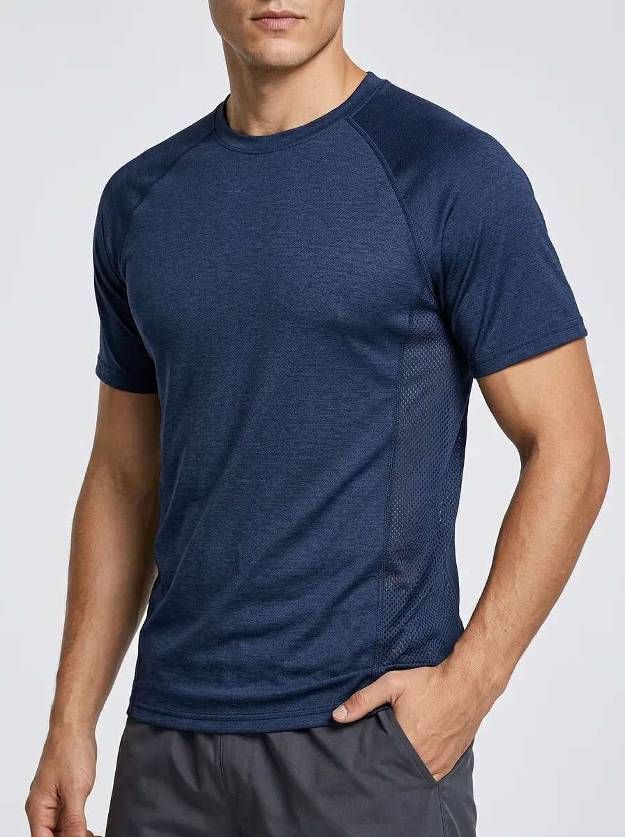 Men's Athletic Fitness Mesh Panel Raglan Sleeve T-Shirt