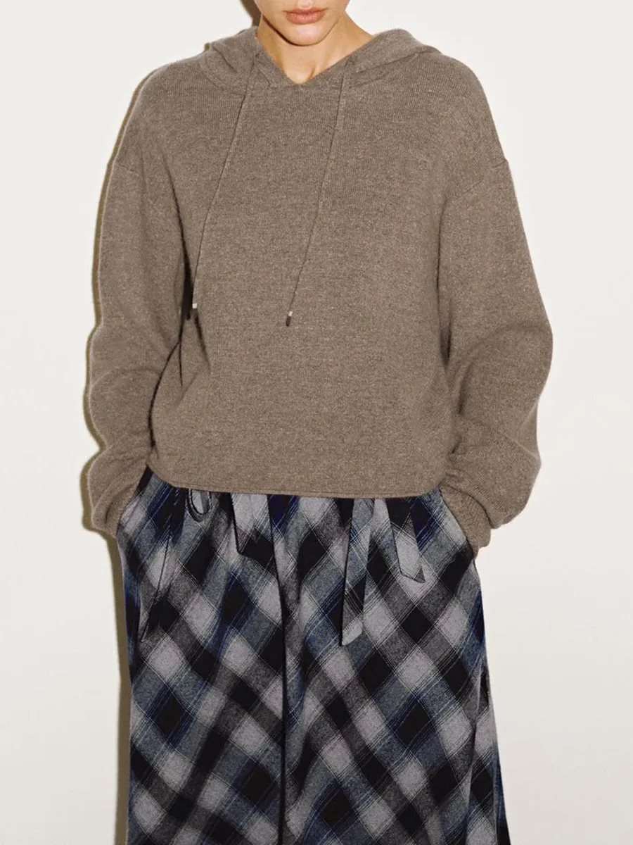 Lady's Coffee-Colored Casual Hoodie Without Patterns