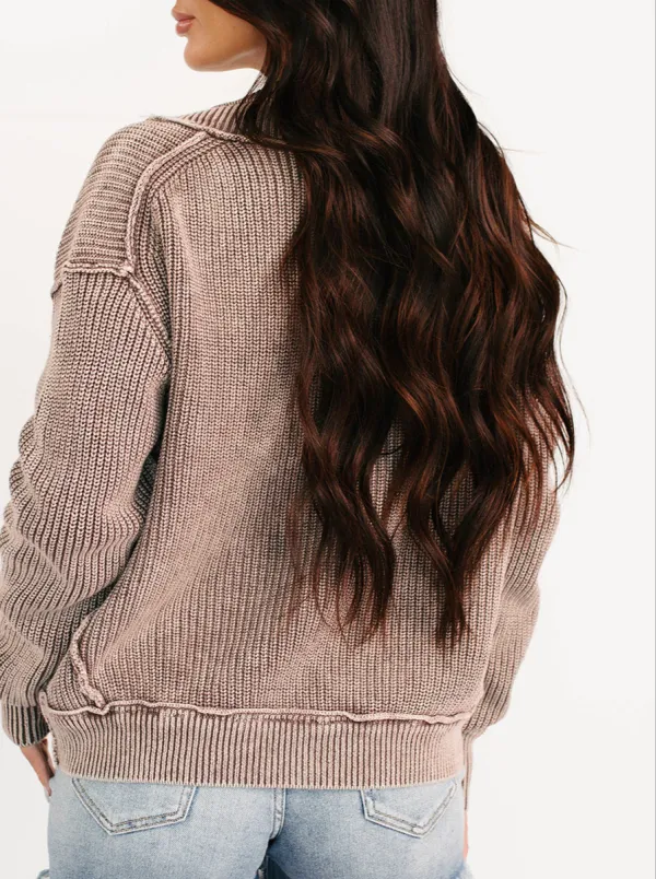 Mineral Wash Exposed Seam Patchwork Knit Open Front Relaxed Layer Cardigan