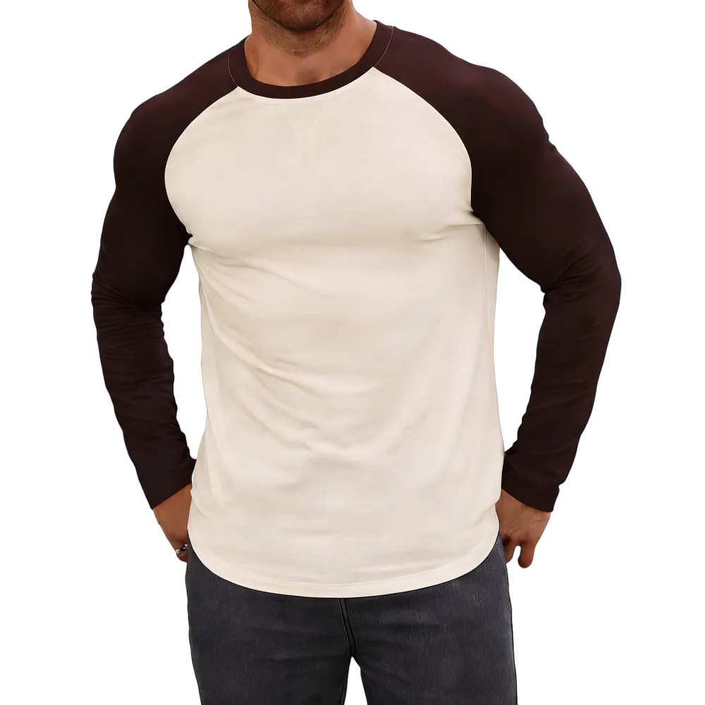 Men's long-sleeved color-blocked slim-fit T-shirt