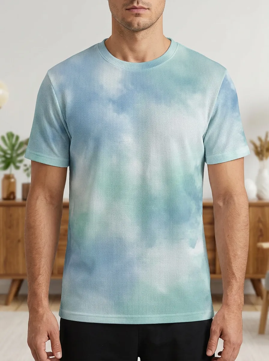 Men's Waffle Knit Tie-dye Modern Crew Neck T-Shirt