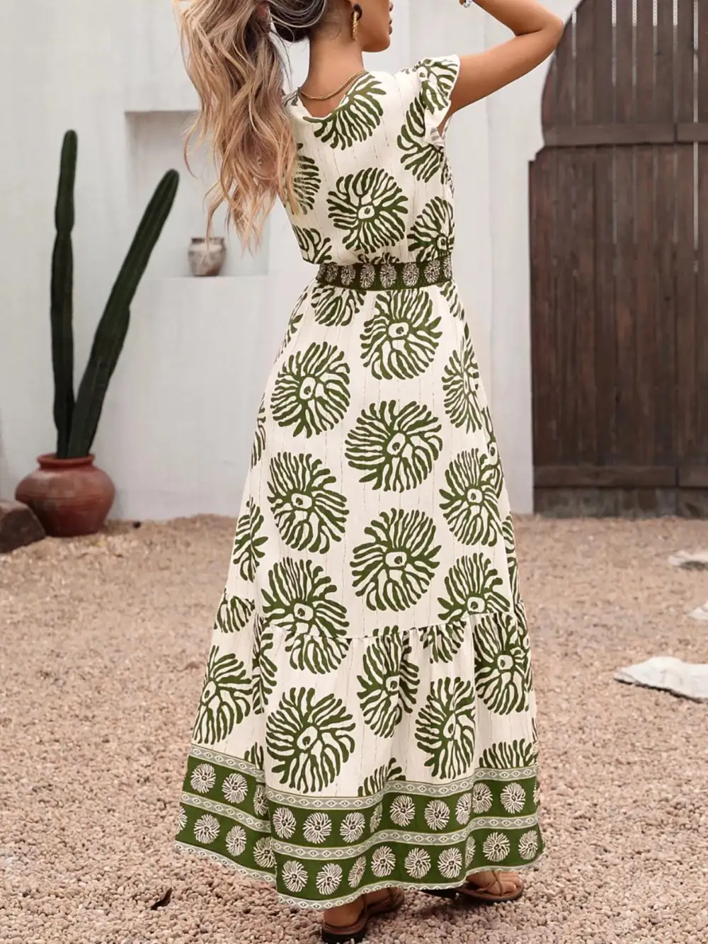 Printed V Neck Maxi Dress