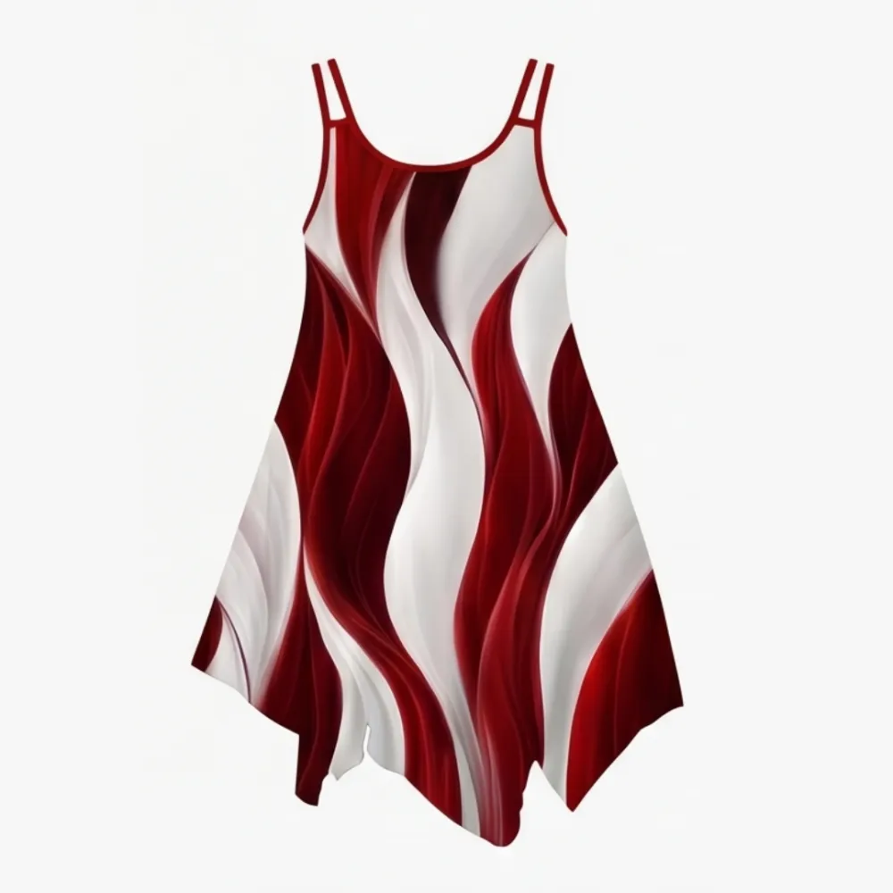 Printed Asymmetric Swirl Midi Dress