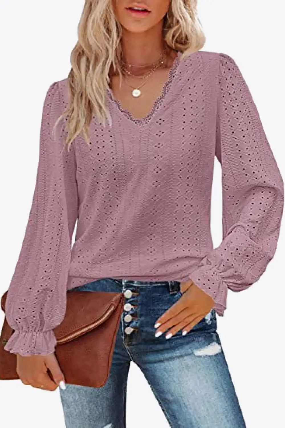 Everyday Soft Eyelet V-Neck Blouse
