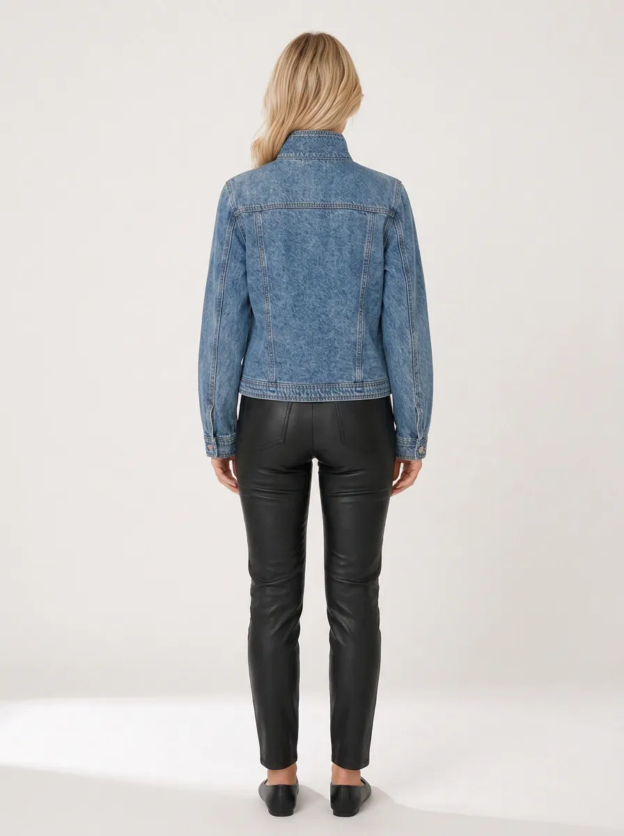 Women's Vintage Wash Utility Pocket Zip-up Denim Jacket