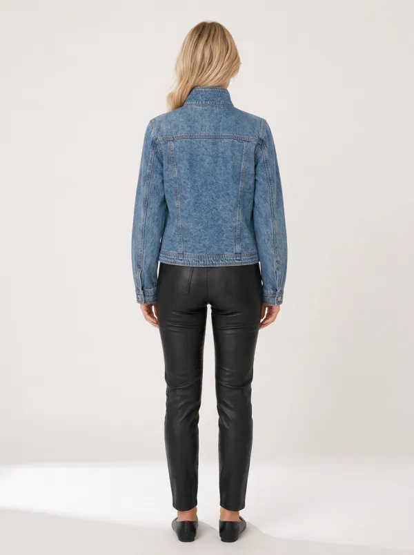 Women's Vintage Wash Utility Pocket Zip-up Denim Jacket