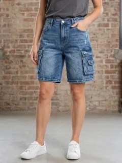 Women's Casual Style Distressed Cargo Denim Shorts