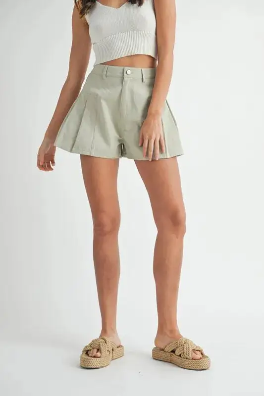 Pleated High-Waist Twill Shorts