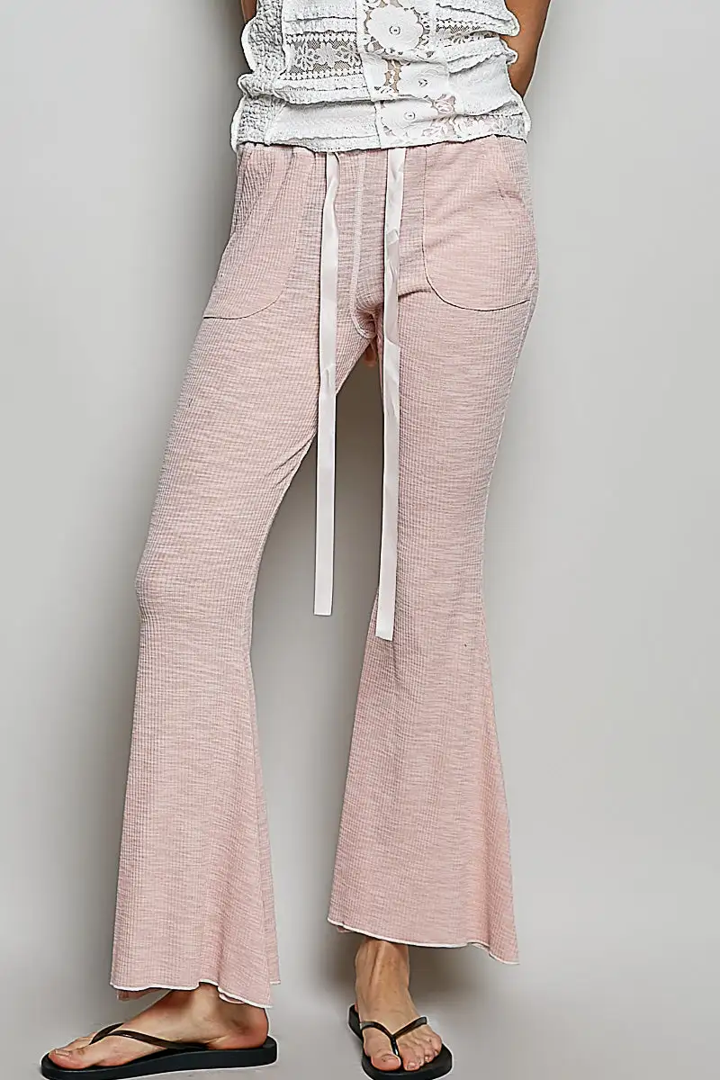 Relaxed Drawstring Textured Ribbed Knit Pants