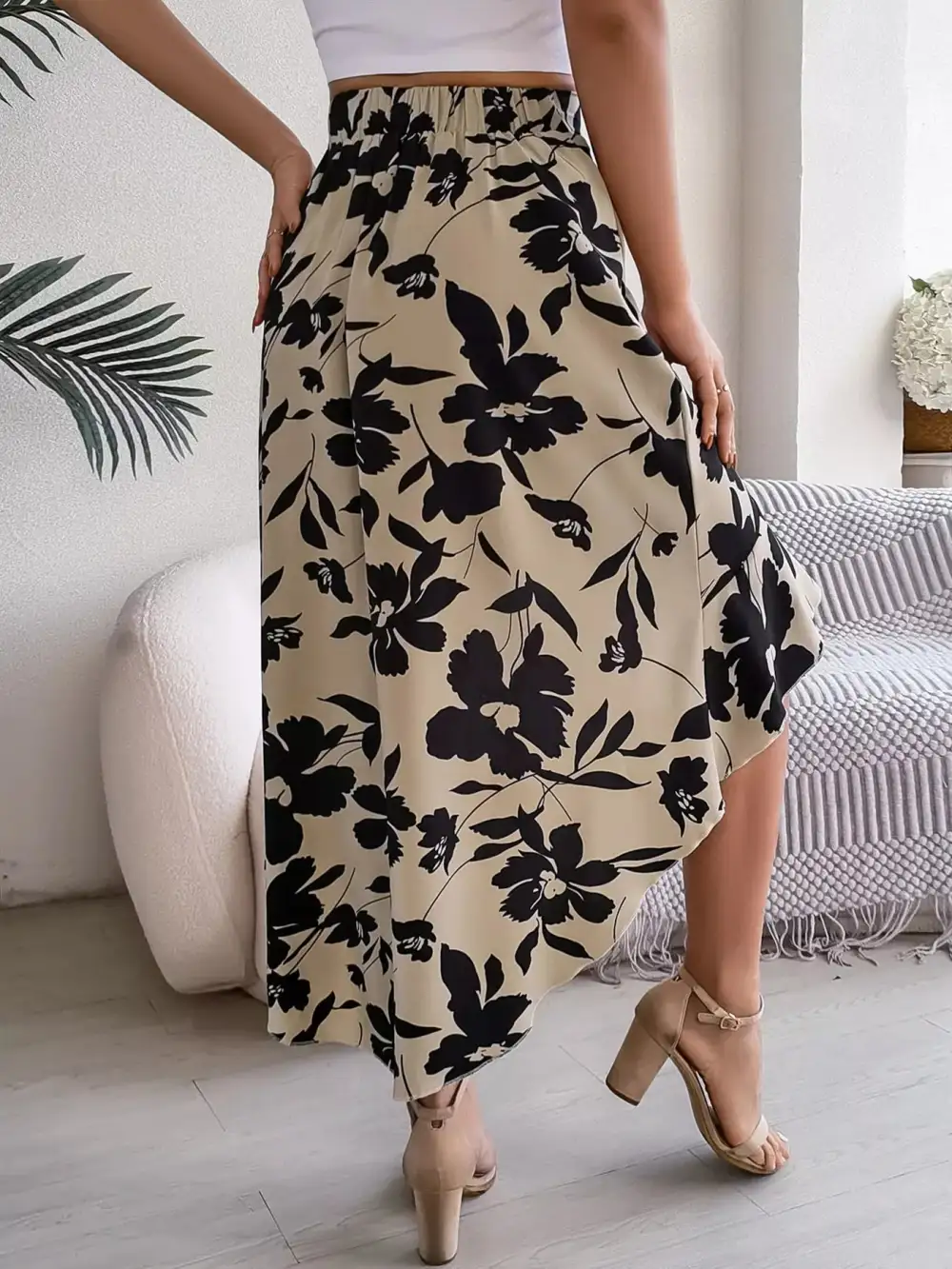 Print Ruffle Hem Asymmetrical Skirt
