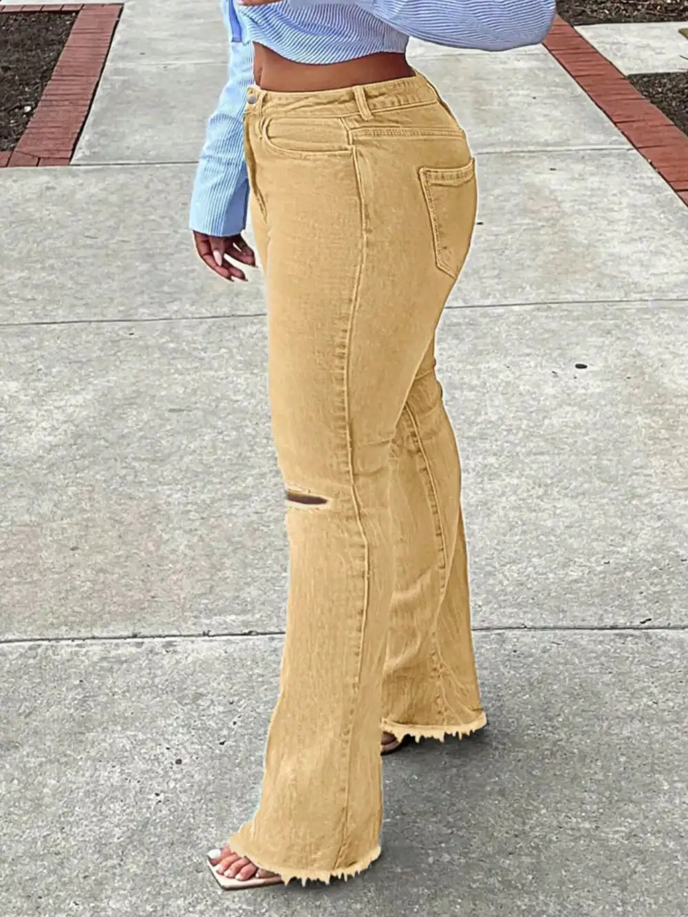 Flare Leg Ripped Denim Jeans