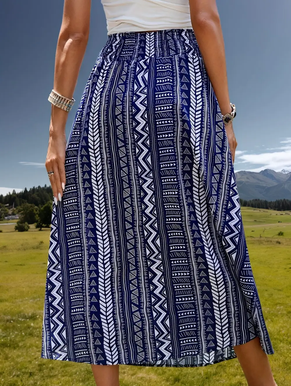 Boho Fringe Belt Tie Midi Skirt