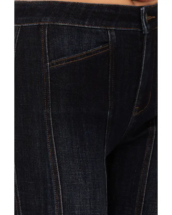 High Rise Bootcut Stretch Denim Seamed Jeans