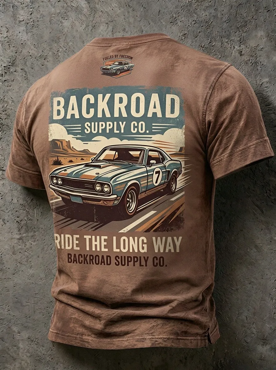 Men's Vintage Muscle Car Backroad Supply Printed T-shirt