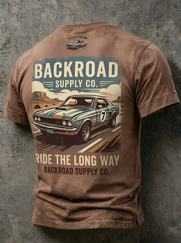 Men's Vintage Muscle Car Backroad Supply Printed T-shirt