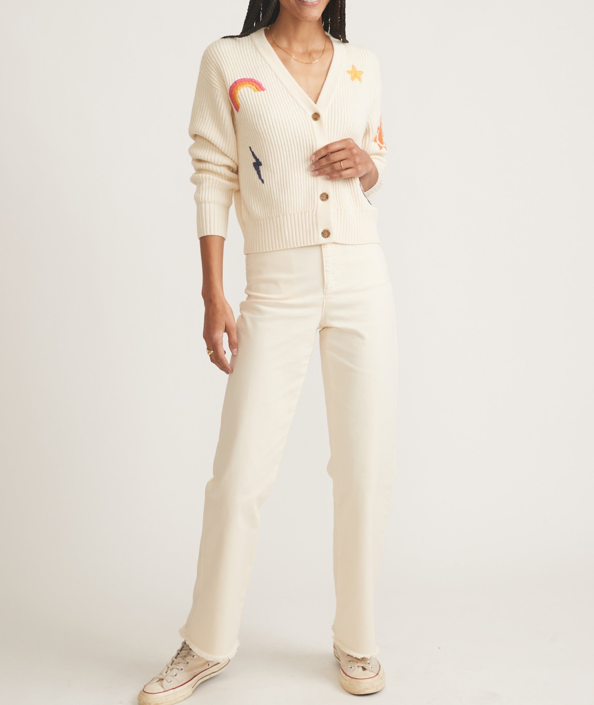 Embroidered Button-up Cropped Cardigan