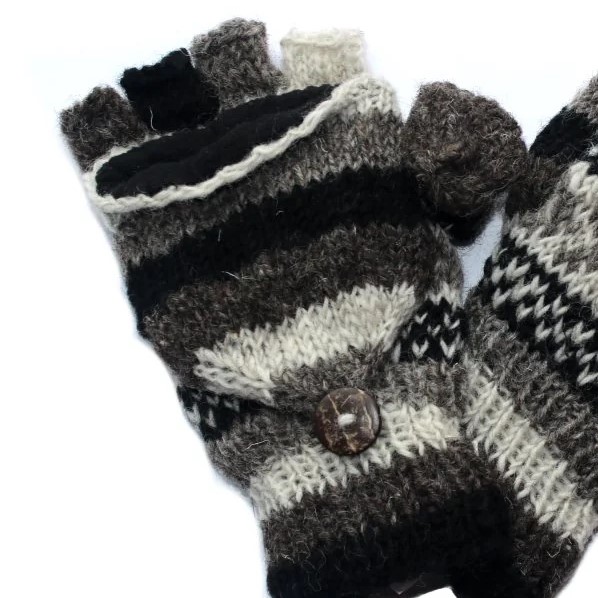 winter stripe fingerless gloves with mitten flap