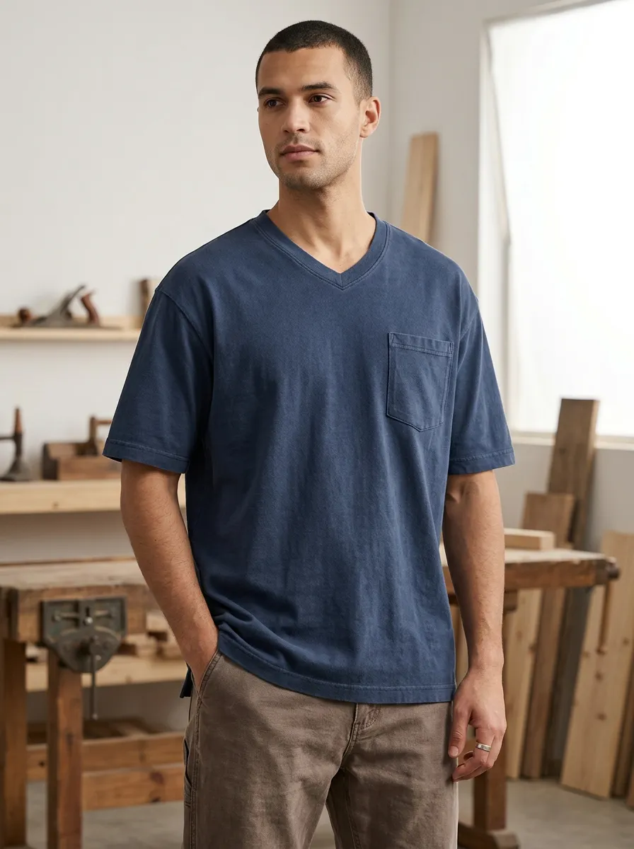 Men's Utility T-Shirt with Faded Finish and Chest Pocket
