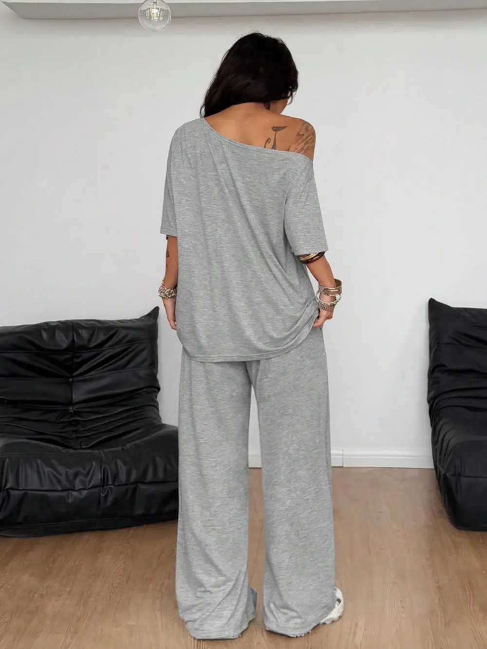 🔥Hot Sale💥Women's Off-Shoulder T-Shirt And Wide-Leg Pants Two-Piece Set🔥8-SETS- All Colors Included
