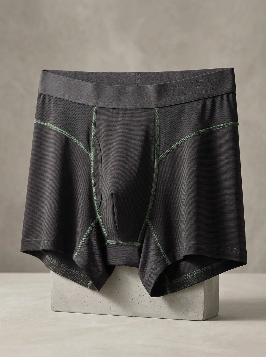 Men's Athletic Performance Forest Green Mesh Printed Boxer Briefs