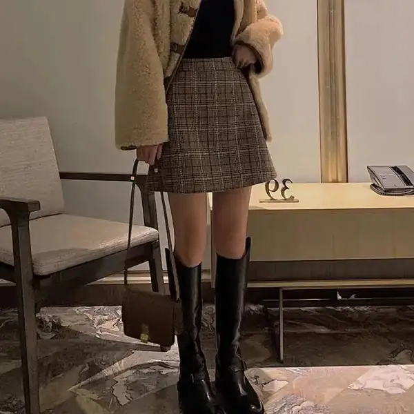 Plaid A-Line Straight Skirt