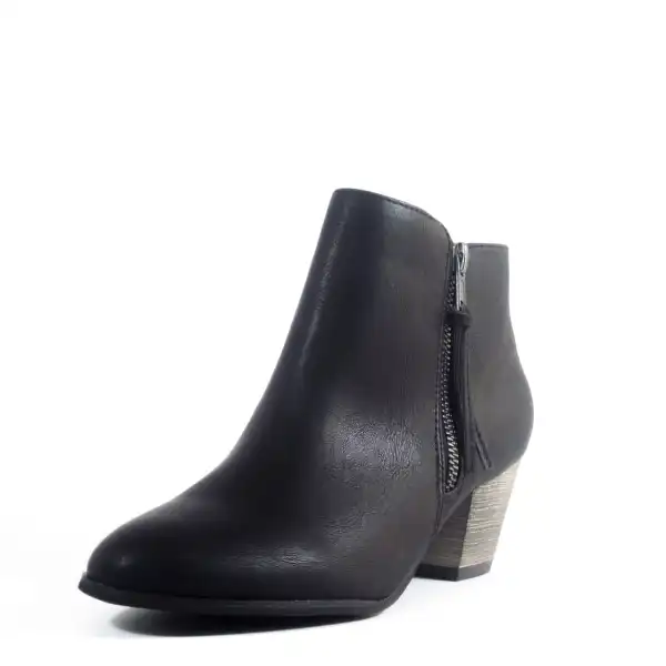 Faux Leather Side Zip Western Ankle Boots