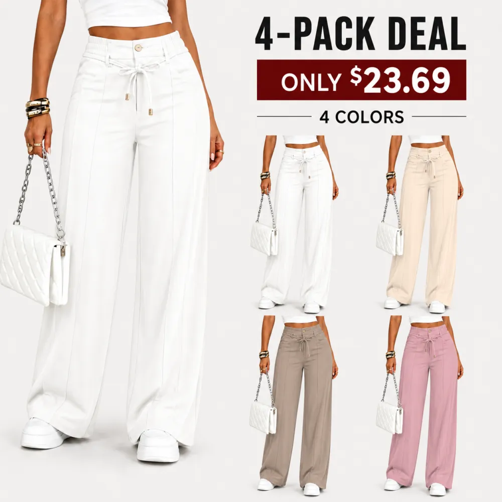 Women’s High Waisted Wide Leg Pants With Drawstring Waist Soft Lightweight Casual Trousers For Everyday Wear