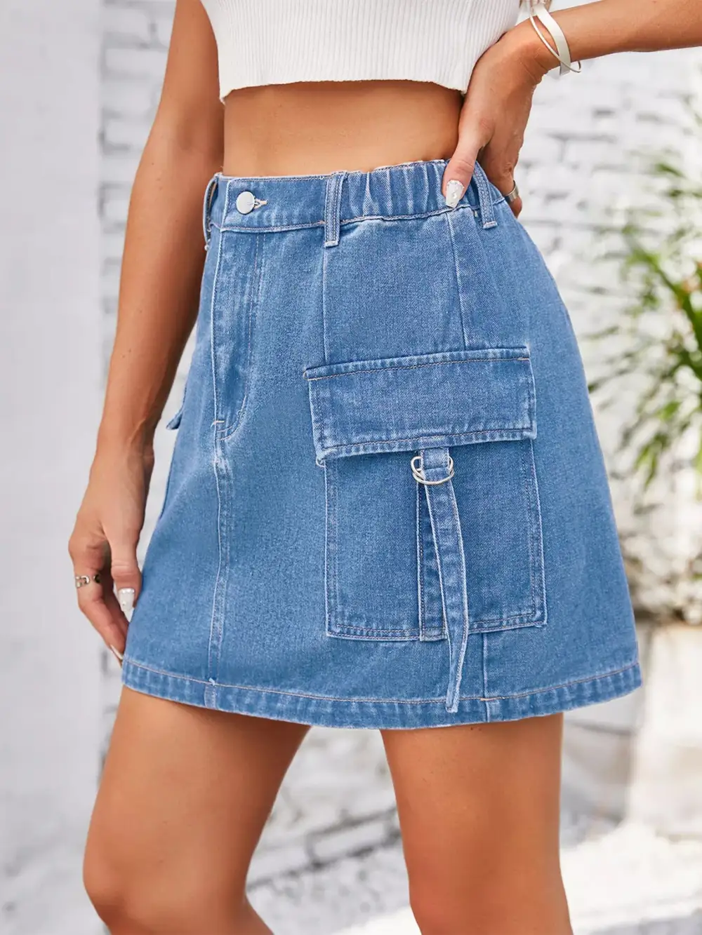 Casual Cargo Denim Skirt