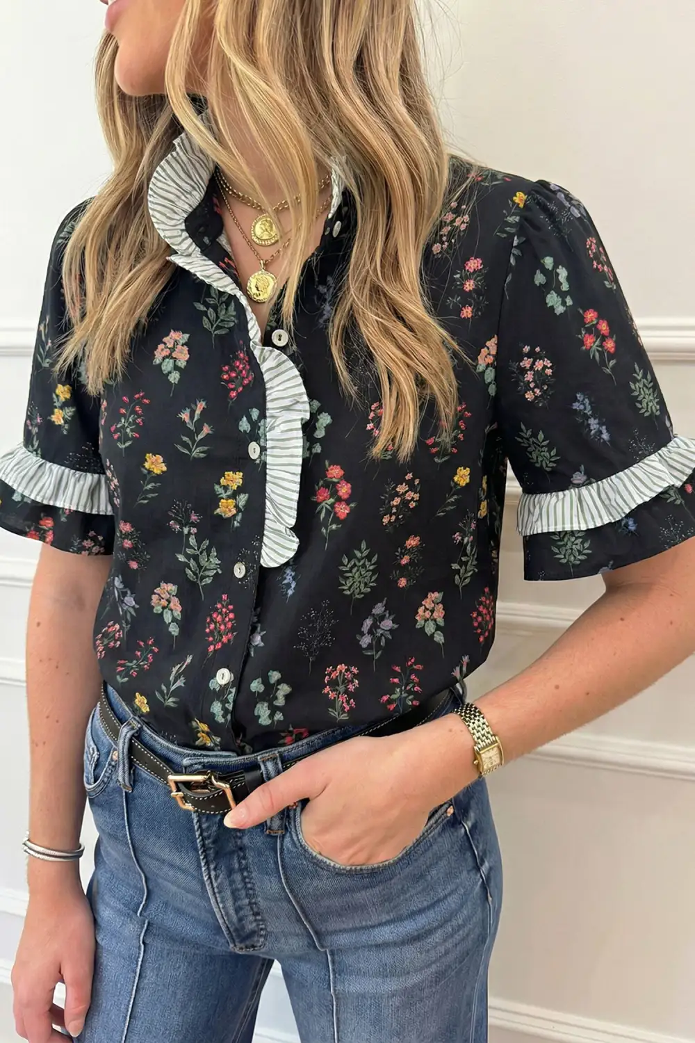 Floral Frill Detail Casual Shirt
