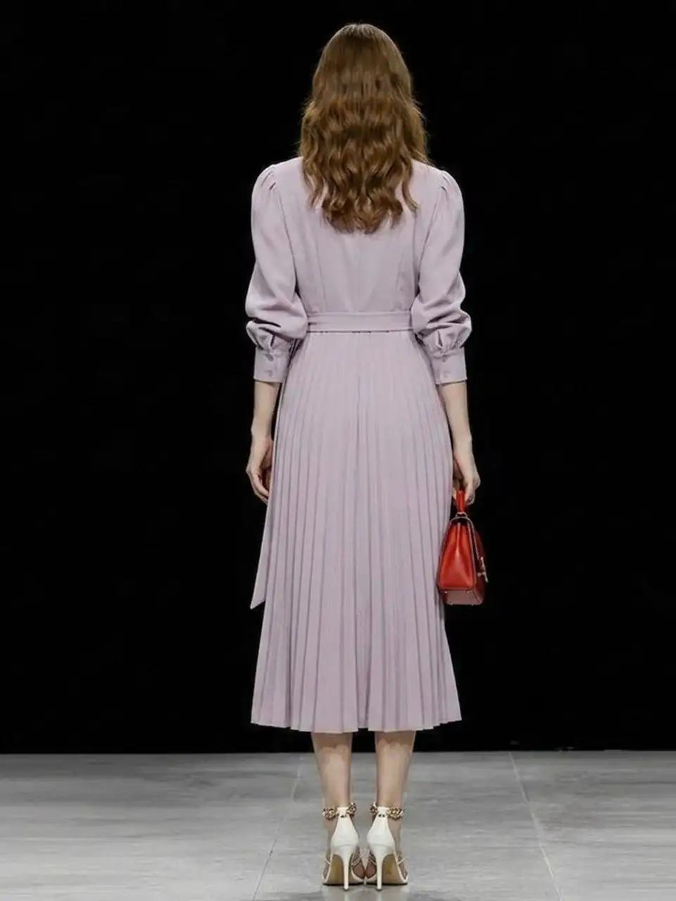 Pleated V Neck Maxi Dress