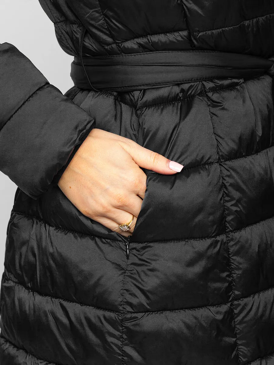 Black long women's winter jacket