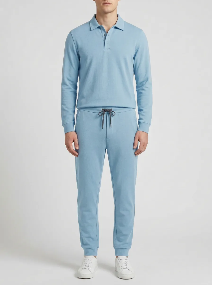 Men's Modern Minimal Polo Collar Jacket and Jogger Pants Set