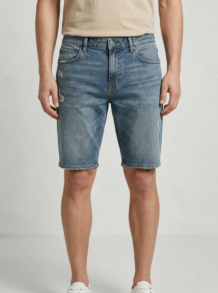 Men's Classic Distressed Raw Hem Distressed Denim Shorts