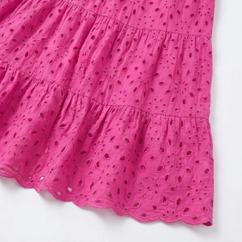 V Neck Flowy Eyelet Midi Dress