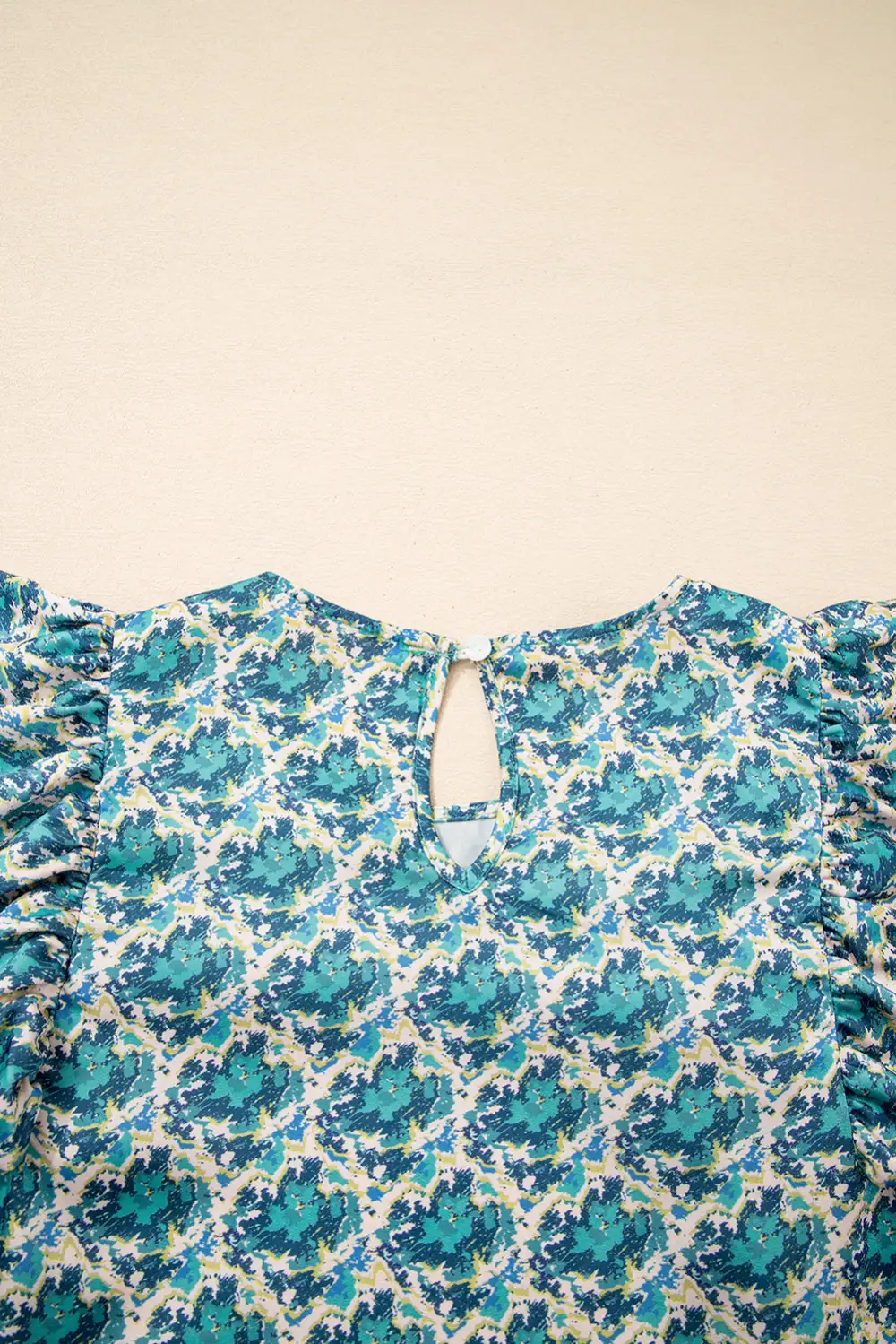 Abstract Print Shirred Puff Sleeve Blouse
