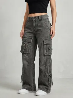 Lifestyle Geometric Pattern Multi Pocket Collection Women's Multi Pocket Cargo Pants