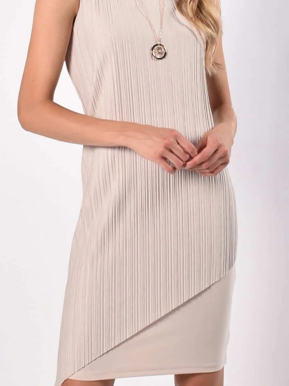 Beige Pleated Asymmetric Dress