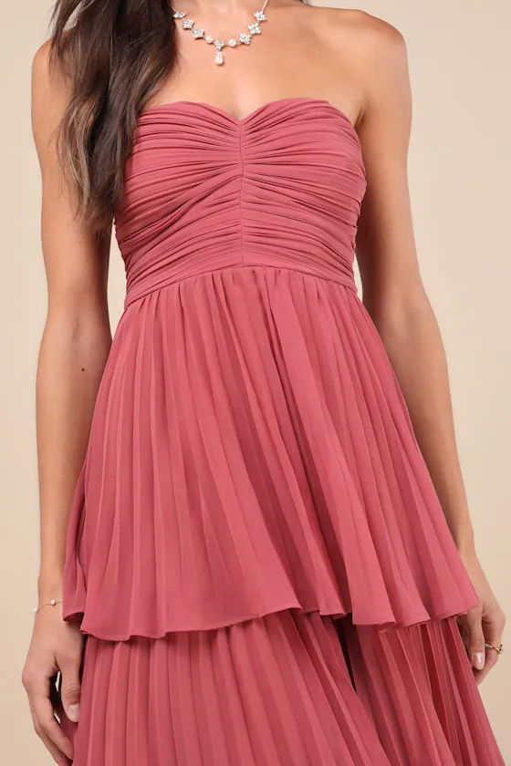 Seriously Sensational Light Pink Strapless Tiered Maxi Dress