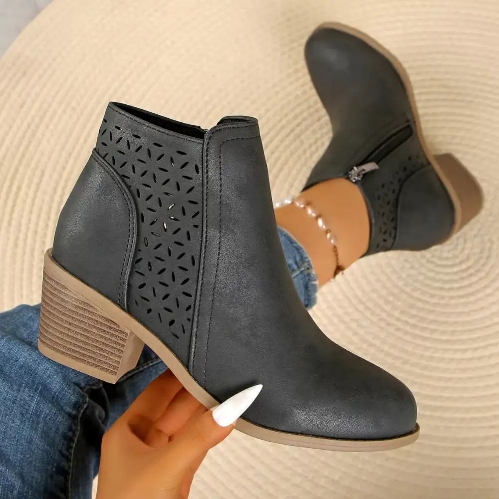 Casual Point Toe Block Heels Boots