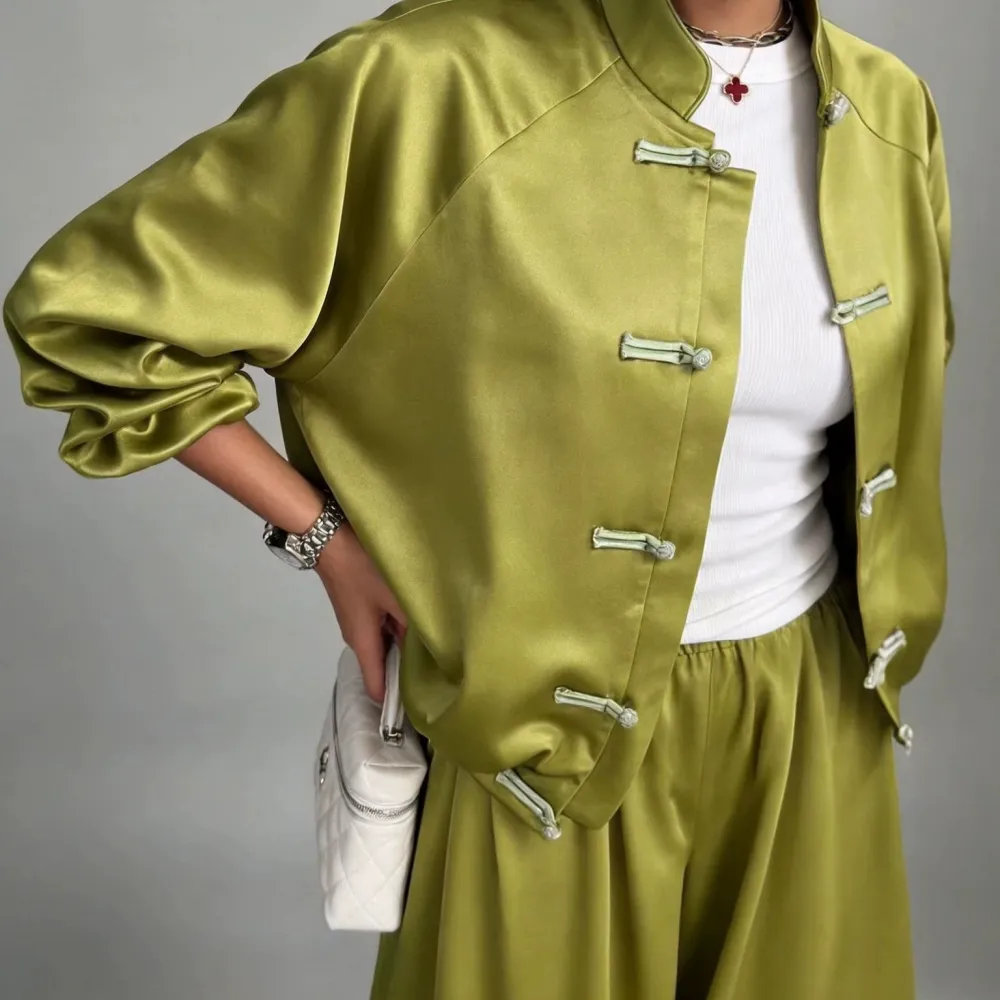 Wide-Leg Drawstring Long-Sleeve Women's Two-Piece Set