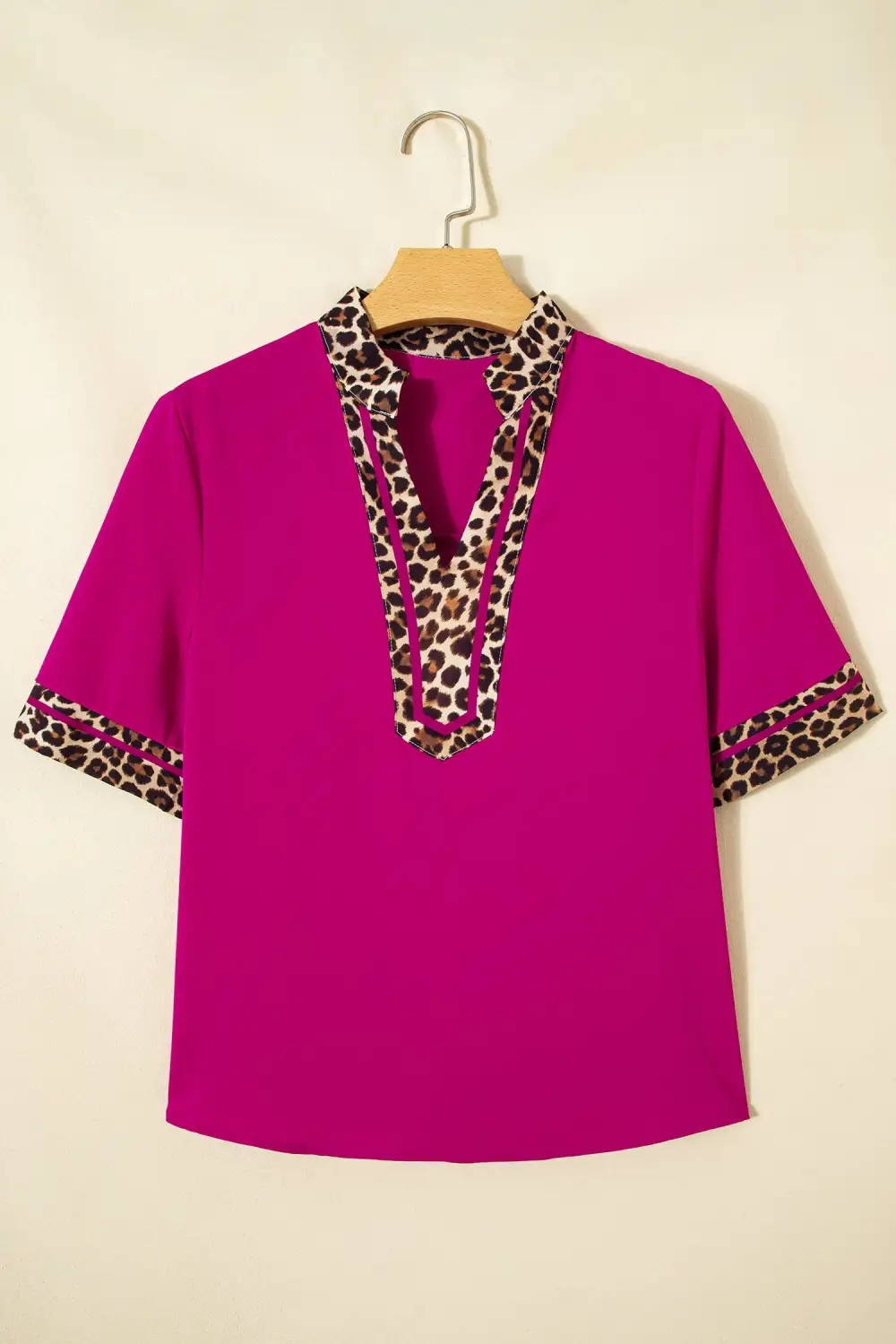 Leopard Print Patchwork Short Sleeve Blouse