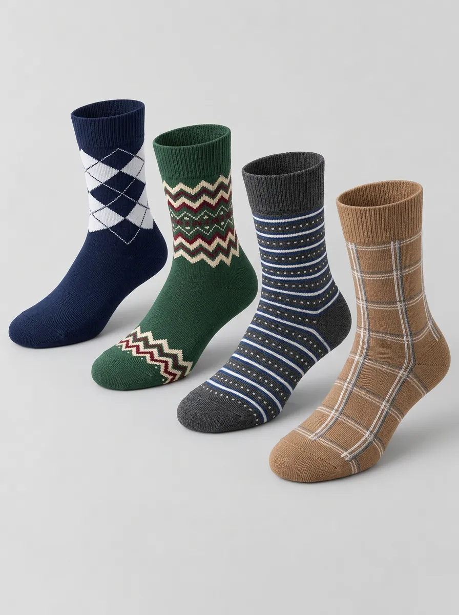 Men's Assorted Patterned Striped Crew Socks 4-Pack