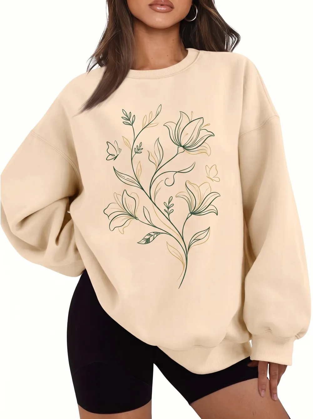 Women's Botanical Nature Lover Floral Butterfly Printed Sweatshirt