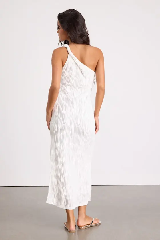 Aristea White Textured One-Shoulder Midi Dress